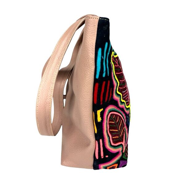 Arte Kuna Colombia Leather Shoulder Bag - Mola Design, Lined, Multiple Pockets - Picture 13 of 16